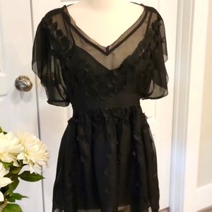 BLACK LABEL BLACK SHEER DRESS WITH PETAL DETAIL SIZE SMALL